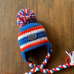 Newborn University of Florida Hat Photo Prop Florida Gators Football Hat Knit Hat Crochet Hat blue orange white