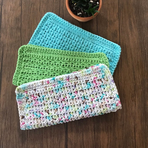 Set of 3 Crochet Dish Cloth- 8" square-100% Cotton-Dish Cloths-Knit Dish Cloths-Crochet Dish Cloth-Wash Cloth- Green Aqua