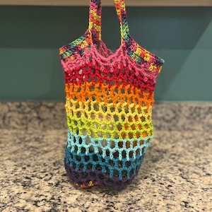 Ready to Ship Crochet Market Bag Grocery Bag 100% Cotton Bag Handmade Tote Cotton Mesh Eco Friendly Beach Bag Net Bag Rainbow