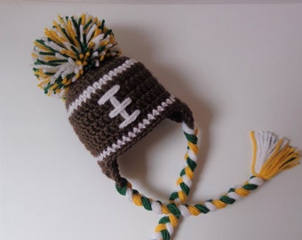 Newborn Crochet Green Bay Packers Football Hat, Photo Prop, Knit Hat, baby boy, baby girl