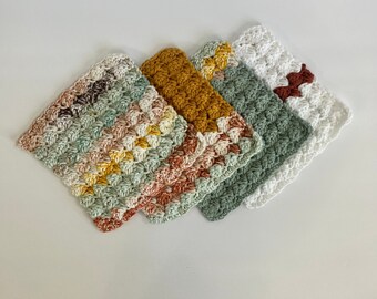 Ready to Ship Handmade Crochet Textured Dishcloths Kitchen Cloths Set of 4 100% Cotton Farmhouse Eco Friendly Reusable