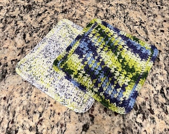 Ready to Ship Handmade Crochet Textured Dishcloths Kitchen Cloths Set of 2 100% Cotton Farmhouse Eco Friendly Reusable