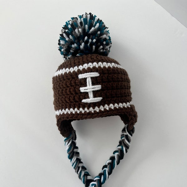 Newborn Crochet Hat Newborn Philadelphia Eagles Football Hat Knit Hat Baby Boy Baby Girl Photo prop Black Gray Teal Green Blue