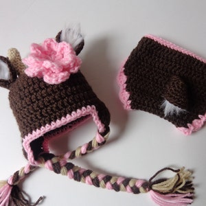 Newborn Deer Crochet Hat and Diaper Cover- Newborn Photo Prop Baby Boy Girl Knit Deer Hat Animal Hat