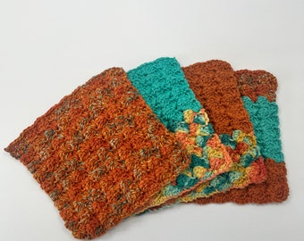 Ready to Ship Handmade Crochet Textured Dishcloths Kitchen Cloths Set of 4 100% Cotton Farmhouse Eco Friendly Reusable