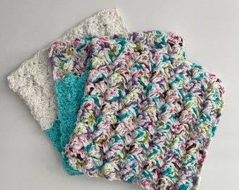 Ready to Ship Handmade Crochet Textured Dishcloths Kitchen Cloths Set of 3 100% Cotton Farmhouse Eco Friendly Reusable