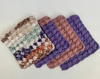Ready to Ship Handmade Crochet Textured Dishcloths Kitchen Cloths Set of 4 100% Cotton Farmhouse Eco Friendly Reusable