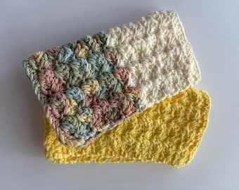 Ready to Ship Handmade Crochet Thick Textured Dishcloths Kitchen Cloths Set of 2 100% Cotton Farmhouse Eco Friendly Reusable