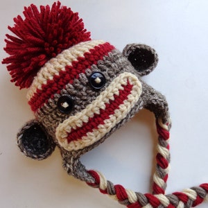 Classic/ Traditional Sock Monkey Crochet Newborn Hat Photo prop Baby Girl Baby Boy Knit Hat image 2