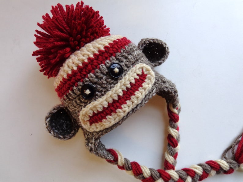 Classic/ Traditional Sock Monkey Crochet Newborn Hat Photo prop Baby Girl Baby Boy Knit Hat image 2