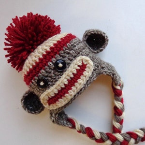 Classic/ Traditional Sock Monkey Crochet Newborn Hat Photo prop Baby Girl Baby Boy Knit Hat image 5
