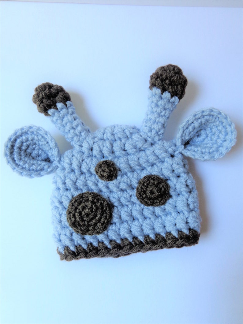 Ready to Ship Newborn Crochet Giraffe Hat Animal Hat Blue Knit Hat Baby Girl Photo prop Baby Boy