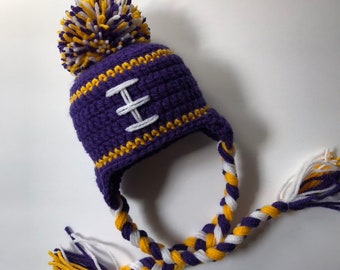 Newborn Crochet Football Hat LA Rams Minnesota Vikings LSU Tigers Photo Prop Knit Hat Purple Gold White