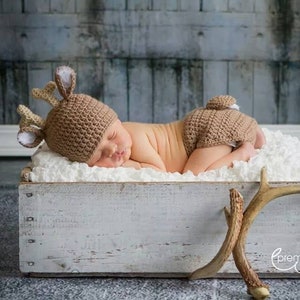 Newborn Deer Hat and Diaper Cover Crochet Hat Knit Hat Animal Hat Baby Girl Baby Boy Photo Prop