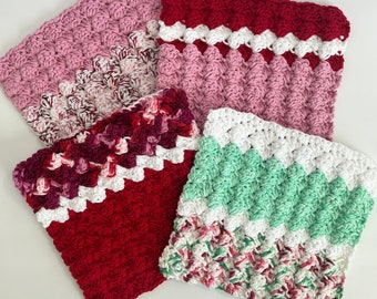 Ready to Ship Handmade Crochet Textured Dishcloths Kitchen Cloths Set of 4 100% Cotton Farmhouse Eco Friendly Reusable