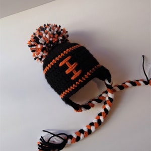 Nouveau-né Crochet Football Hat Cincinnati Bengals Photo Prop Knit Hat Noir et Orange