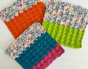 Ready to Ship Handmade Crochet Textured Dishcloths Kitchen Cloths Set of 3 100% Cotton Farmhouse Eco Friendly Reusable