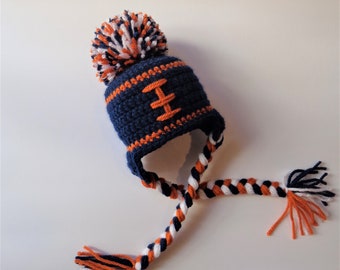 Nouveau-né Crochet Football Hat Chicago Bears Photo Prop Knit Hat Bleu et Orange