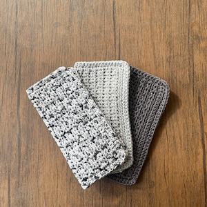 8in sq- Set of 3 Crochet Dishcloth- 100% Cotton -Dish Cloths-Knit Dish Cloths-Crochet Dish Cloth-Wash Cloth- gray