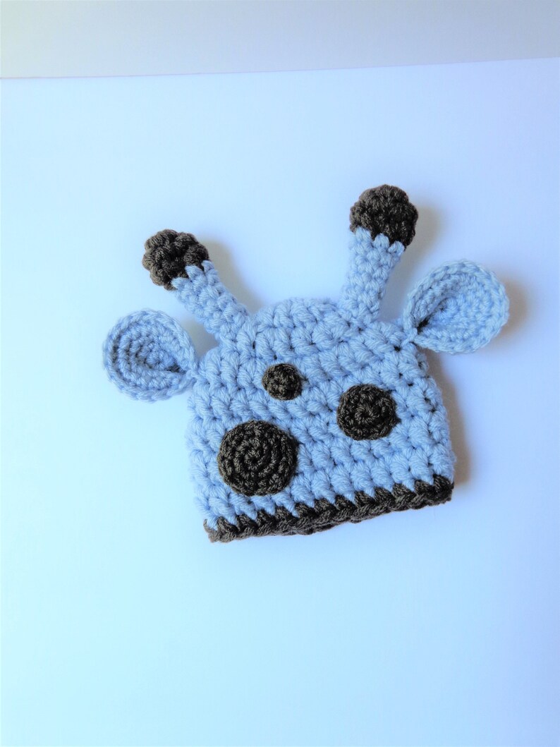 Ready to Ship Newborn Crochet Giraffe Hat Animal Hat Blue Knit Hat Baby Girl Photo prop Baby Boy