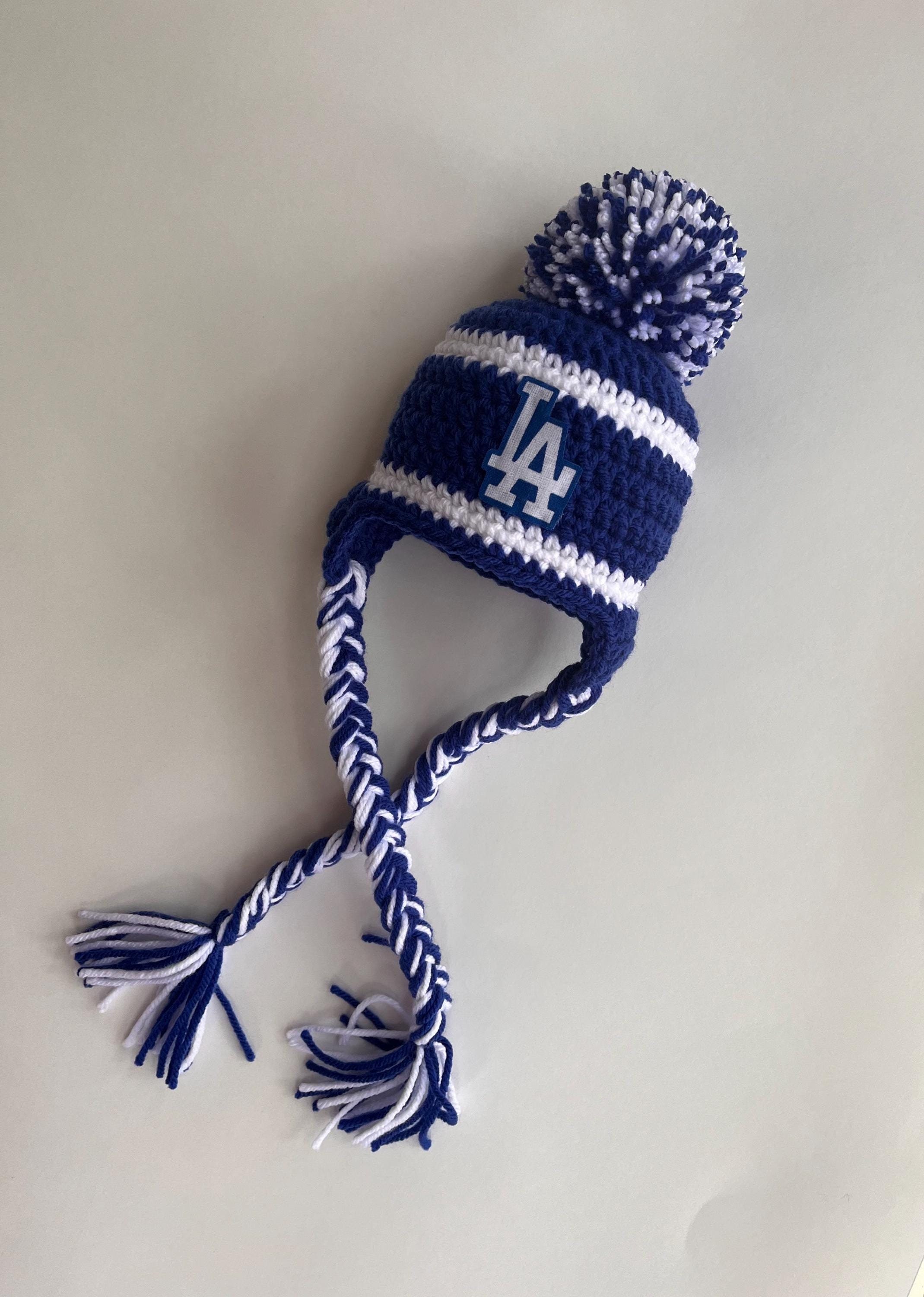 Newborn Crochet Hat LA Dodgers Hat Photo Prop Knit Hat Blue White
