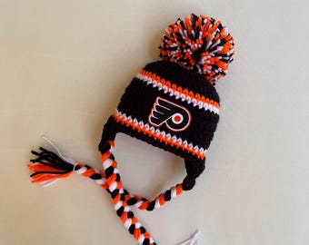Cappello all'uncinetto per neonati Philadelphia Flyers Gritty nero, arancione e bianco