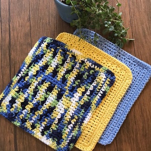 Set of 3 Crochet Dish Cloth- 8in Square- 100% Cotton-Dishcloths-Knit Dish Cloths-Crochet Dish Cloth-Wash Clothk