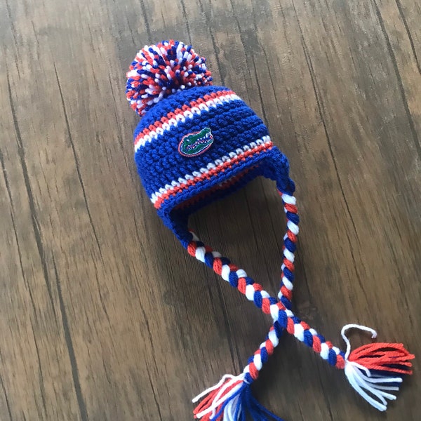 Newborn University of Florida Hat Photo Prop Florida Gators Football Hat Knit Hat Crochet Hat blue orange white