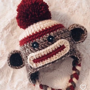 Classic/ Traditional Sock Monkey Crochet Newborn Hat Photo prop Baby Girl Baby Boy Knit Hat image 1