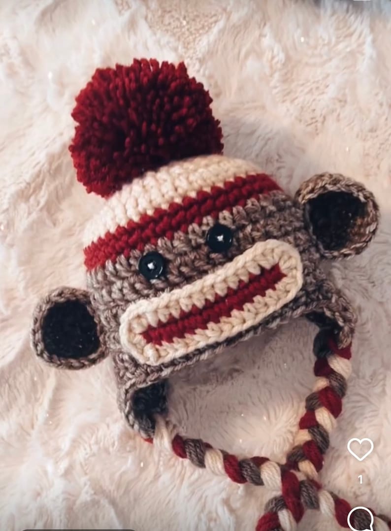 Classic/ Traditional Sock Monkey Crochet Newborn Hat Photo prop Baby Girl Baby Boy Knit Hat image 1