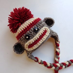 Classic/ Traditional Sock Monkey Crochet Newborn Hat Photo prop Baby Girl Baby Boy Knit Hat image 4