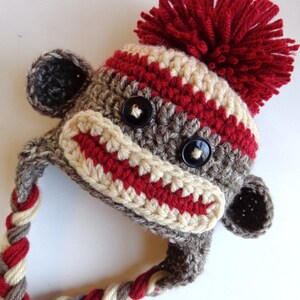 Classic/ Traditional Sock Monkey Crochet Newborn Hat Photo prop Baby Girl Baby Boy Knit Hat image 6