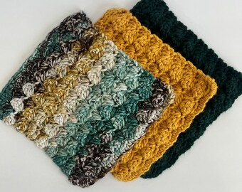 Ready to Ship Handmade Crochet Textured Dishcloths Kitchen Cloths Set of 3 100% Cotton Farmhouse Eco Friendly Reusable