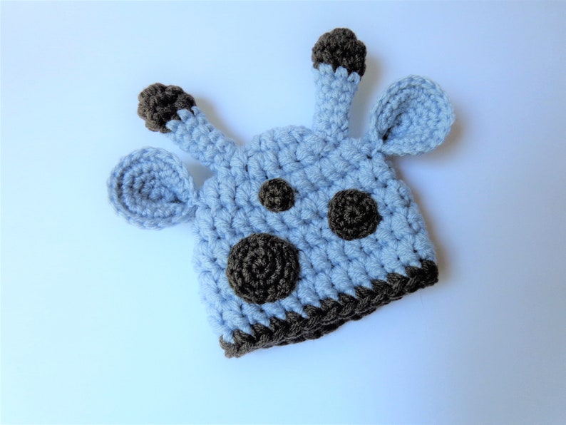 Ready to Ship Newborn Crochet Giraffe Hat Animal Hat Blue Knit Hat Baby Girl Photo prop Baby Boy