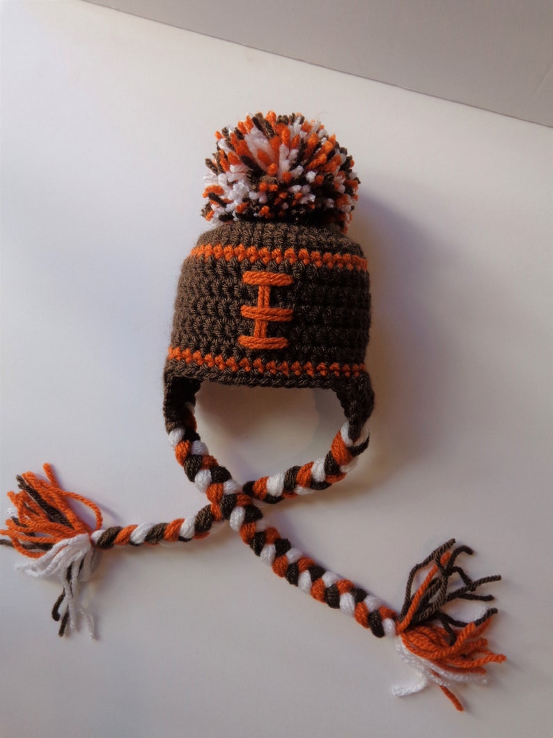 Newborn Crochet Football Hat Cleveland Browns Photo Prop Knit Hat Brown Orange