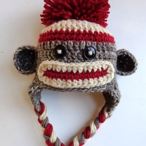 Classic/ Traditional Sock Monkey Crochet Newborn Hat Photo prop Baby Girl Baby Boy Knit Hat image 3