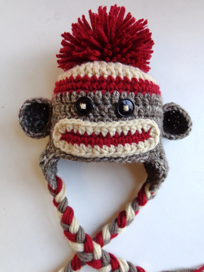 Classic/ Traditional Sock Monkey Crochet Newborn Hat Photo prop Baby Girl Baby Boy Knit Hat image 3