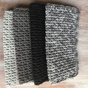 Set of 4 Crochet Dishcloths-7&quot; square- Set of 4 Crochet-100% Cotton-Dishcloths-Knit Dish Cloths-Crochet Dish Cloth-Wash Cloth Gray Black