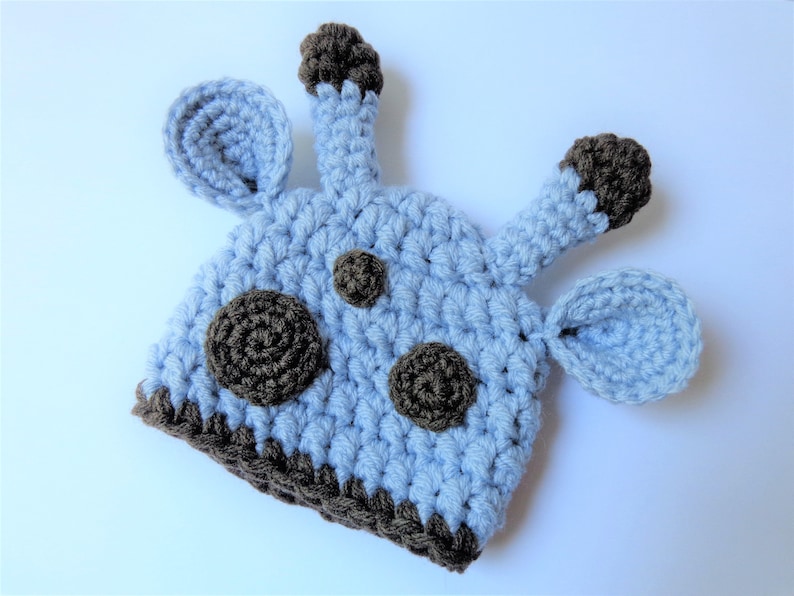 Ready to Ship Newborn Crochet Giraffe Hat Animal Hat Blue Knit Hat Baby Girl Photo prop Baby Boy