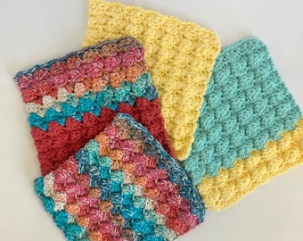 Ready to Ship Handmade Crochet Textured Dishcloths Kitchen Cloths Set of 4 100% Cotton Farmhouse Eco Friendly Reusable