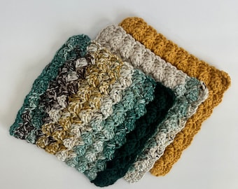 Listo para enviar paños de cocina texturizados de ganchillo hechos a mano paños de cocina conjunto de 3 100% algodón granja ecológica reutilizable