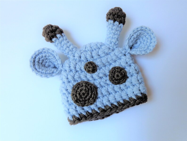 Ready to Ship Newborn Crochet Giraffe Hat Animal Hat Blue Knit Hat Baby Girl Photo prop Baby Boy