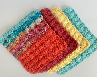 Ready to Ship Handmade Crochet Textured Dishcloths Kitchen Cloths Set of 4 100% Cotton Farmhouse Eco Friendly Reusable