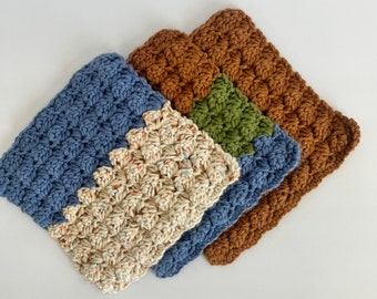 Ready to Ship Handmade Crochet Textured Dishcloths Kitchen Cloths Set of 3 100% Cotton Farmhouse Eco Friendly Reusable