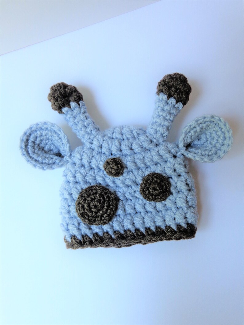 Ready to Ship Newborn Crochet Giraffe Hat Animal Hat Blue Knit Hat Baby Girl Photo prop Baby Boy