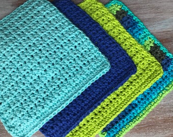 Set of 4 Crochet Dish Cloths-7"-100% Cotton-Dishcloth-Knit Dish Cloth-Crochet Dish Cloth-Wash Cloth