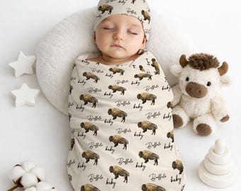 Conjunto de manta y gorro de bambú Buffalo Baby