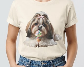 Personalized Shi Tzu Ice Cream T-Shirt, Custom Dog Portrait Hoodie, Pet Lover Sweatshirt