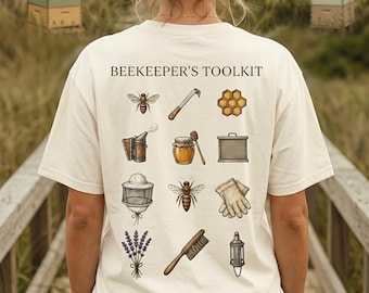 Beekeeper T-Shirt Vintage Style Beekeeper's Toolkit Graphic Tee Nature Lover Gift Apiary Apparel Honey Bee Illustration Back Print Casual