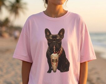 Frenchie Milkshake Summer TShirt Tank Set Cute Dog Graphic Tee Funny Pet Apparel Aesthetic Summer Outfit Dog Mom Gift Trendy Frenchie Shirt